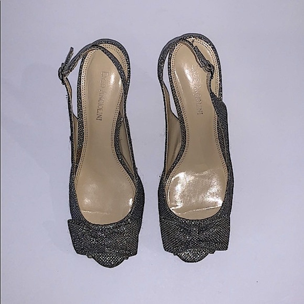Silver sparkly bow slingback heels 8.5